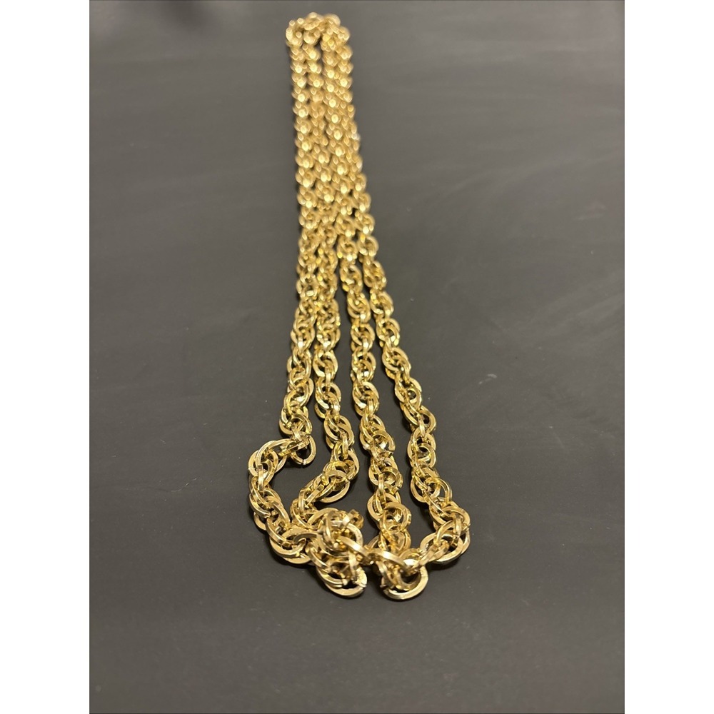Gold Tone Double Link Chain Necklace 30" Diamond Cut Rolo Cable Fashion Jewelry - Picture 2 of 4